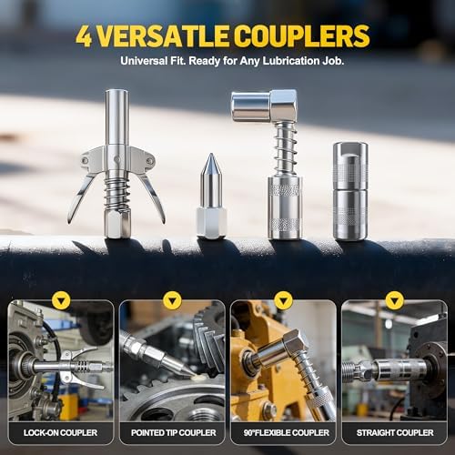 GEVEELIFE Grease Gun Kit, 10000PSI, 14oz, Pistol Grip, 4 Versatile Couplers