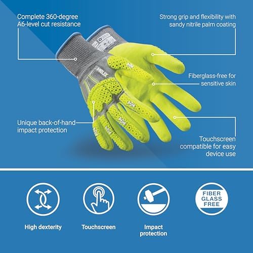HexArmor Helix Impact Resistant & A1-A9 Cut-Resistant Work Gloves – High-Dexterity Nitrile Grip Industrial Safety Gloves