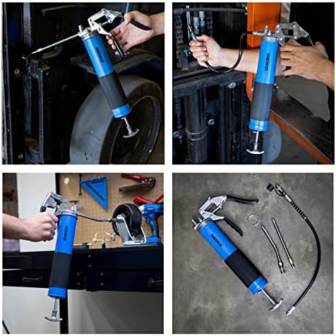 Neiko 12011A Grease Gun, Heavy Duty Pistol Grip Greaser, 6000 PSI, Grease Gun Hose 18 inch, Grease Gun with Zerk Fitting, 6” Straight Extension & 5.5” Bend Ext, Grease Not Included.