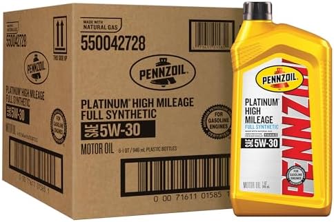 Pennzoil Platinum High Mileage Full Synthetic 5W-30 Motor Oil, 1 Quart (6 Pack)