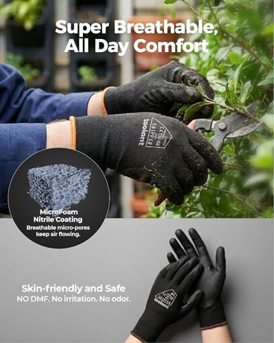 toolant Microfoam Nitrile Work Gloves with Grip, 12 Pairs, Black, Small
