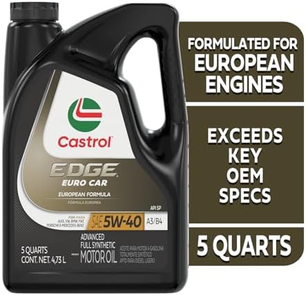 Castrol EDGE Euro 5W-40 A3/B4 Advanced Full Syn Motor Oil, 5 Qt, Pack of 3