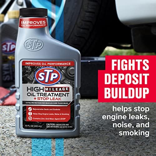 STP High Mileage Oil Treatment + Stop Leak - 15 FL OZ (Pack of 2)