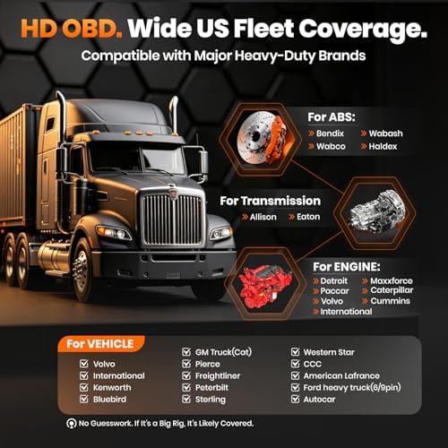 ANCEL New HD601 Heavy Duty Truck Scanner, Diesel Full System Diagnostic Scan Tool Fits for Cummins, Detroit, Volvo, Paccar & Caterpillar, 2 in 1 HDOBD & OBD2 Code Reader for Commercial Vehicles & Cars