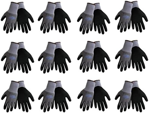 500NFT Nitrile Coated Work Gloves Sizes Small-XL, Gray/Black, (12 Pair Pack) (Medium)