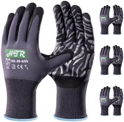 HTR Seamless Knit Work Gloves, Foam Nitrile coated, Stripped Palm, Large
