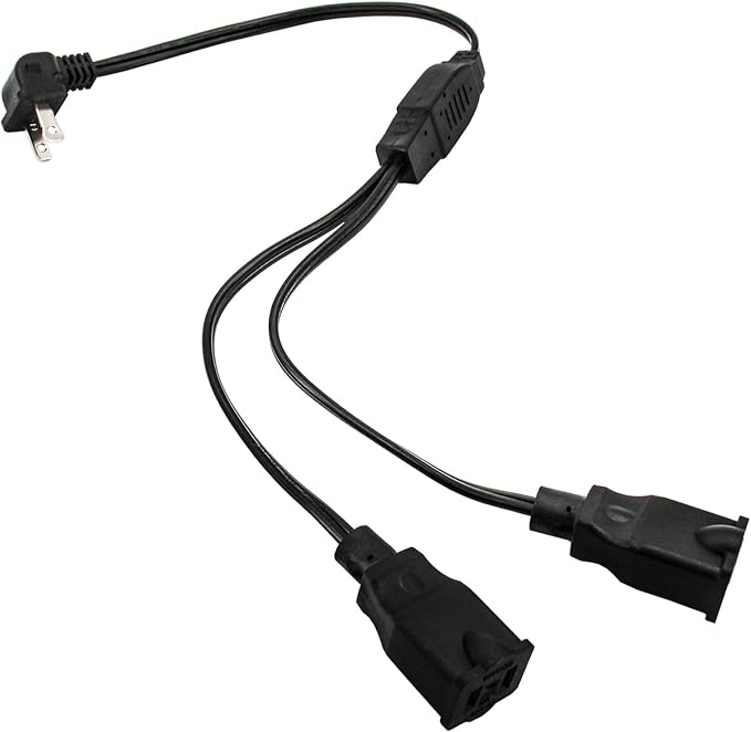 8.2Ft Power Splitter,2 Prong Extension Cord with 2 Outlets, 18AWG Male/Female Long Power Cable for Christmas Lights,Home Decor,Office,Indoor Extension Cord Splitter