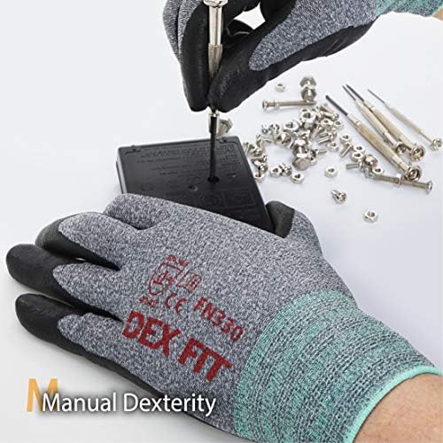 DEX FIT Nitrile Work Gloves FN330, 3D Comfort Fit, Touchscreen Grip Gloves for Warehouse, Construction, Package Handling, Delivery & General Work, Men & Women, Blue, XS, 1 Pair