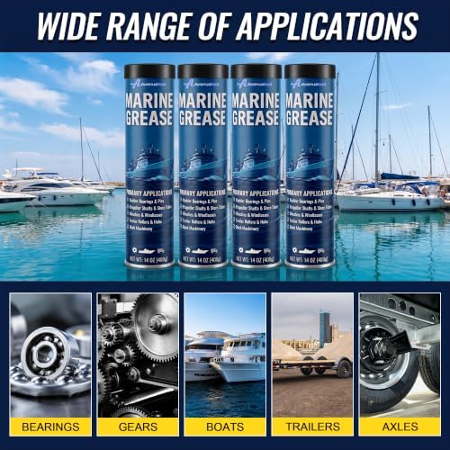4 Pack 14 oz Marine Grease Tube, Premium Marine Grade Grease, Waterproof High Temp (0°F - 500°F) Bearing Lube for Propeller Shafts, Rudder Bearings, Trailers & Boat Maintenance