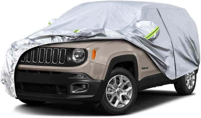 KouKou SUV Car Cover Custom Fit Jeep Renegade from 2014 to 2025, Waterproof All Weather for Automobiles, Sun Rain Dust Snow Protection. (Ships from US Warehouse, Arrive Within 3-7 Days), Silver