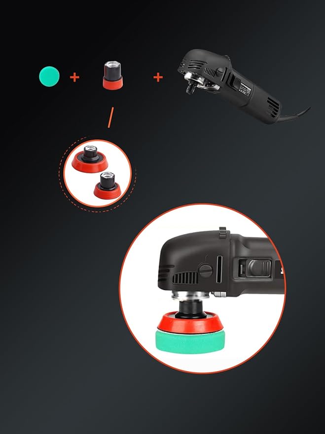 SPTA Mini Polishing Machine Buffer Rotary Polisher Auto Detailing Superpolish with 27Pcs Detail Polishing Pad Mix Size Kit Buffing Pad and 75mm ,100mm,140mm M14 Thread Extension shaft