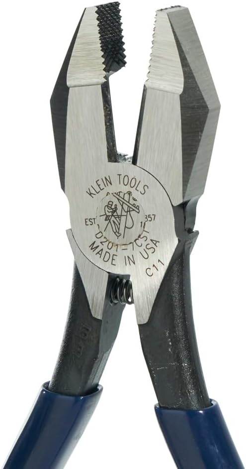 Klein Tools D201-7CST Ironworker Pliers, Spring Loaded Side Cutters, Twists and Cuts Annealed Rebar Tie Wire, Heavy-duty Knurled Jaws, 9-Inch Long