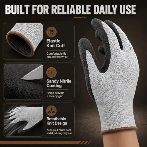 Level 5 Cut Resistant Work Gloves, Sandy Nitrile Grip, 1 Pair