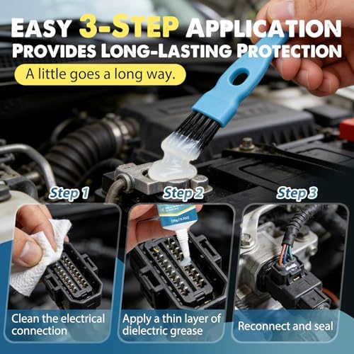 Dielectric Grease for Automotive Electrical Connectors with Brush - Waterproof & Heat-Resistant Silicone Paste for Spark Plugs, Battery Terminals, O-Rings, Marine & Car Wiring (20g/0.7oz)