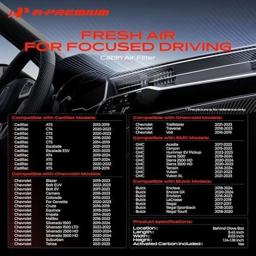 A-Premium Cabin Air Filter w/Activated Carbon Compatible with Chevrolet