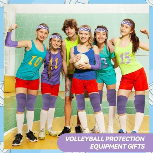 6 Pcs Volleyball Accessories Volleyball Knee Pads Arm Sleeves Drawstring Bag Softball Headbands Volleyball Protection Equipment Gifts for Women Training
