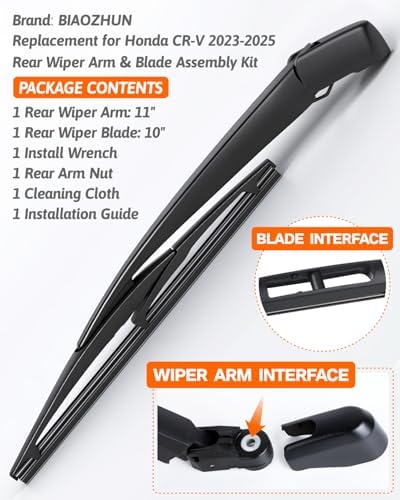 Rear Wiper Arm Blade Assembly, Replacement for Honda CR-V 2023–2025 SUV | Back Windshield Wiper Blade Arm Set, With Rear Window Wiper Arm Nut Cap Cover Accessories – OEM-Style Precision