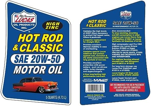 Lucas Oil 10684 Hot Rod & Classic Car HP Motor Oil SAE 20W-50-5 Quart