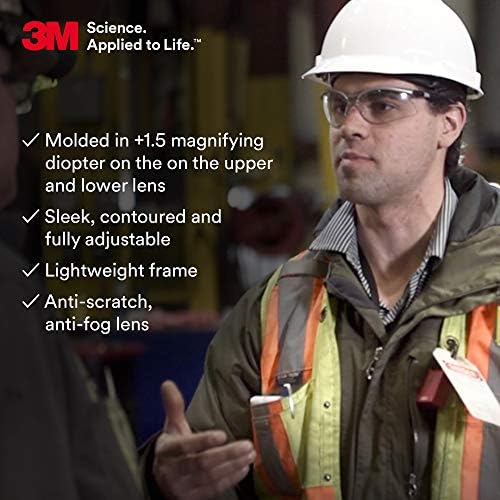 3M Safety Glasses, BX Dual Readers, +1.5, Clear Lens, Silver/Black Frame