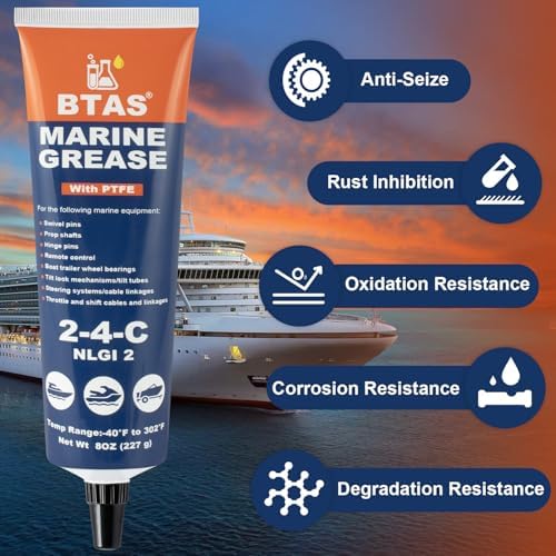 BTAS 2‑4‑C Marine Grease with PTFE for Boat, Bearing, Prop, Trailer 8oz