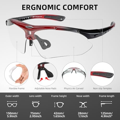 ROCKBROS Photochromic Pickleball Glasses Men Women UV400 & Head Strap