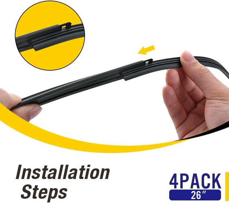 5 PLUS 26 Inch Windshield Wiper Refills (Pack Of 4), Automotive Replacement Windshield Wiper Blade Refills, 26 inch Adjustable Size of the Universal Wiper Rubber Refills