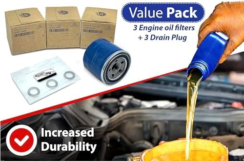 Set of 3 Genuine OEM Engine Oil Filter 26300-35505-ST and Drain Plug Gasket 21513-23001 fit for Hyundai, Kia