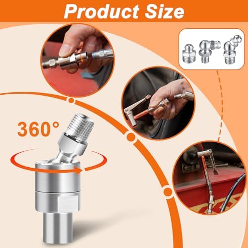 THINKWORK 90° Degree Grease Gun Coupler Set with 360°Grease Gun Hose Swivel