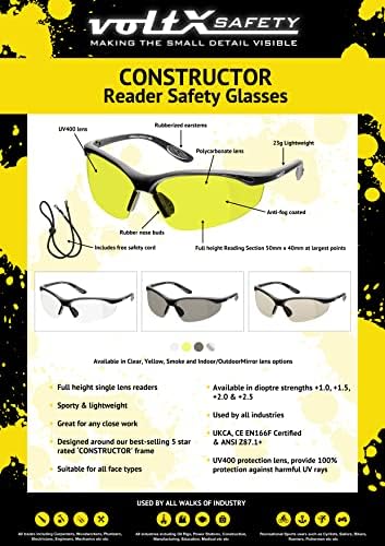 voltX CONSTRUCTOR Yellow Full Lens Reading Safety Glasses +1.5 Dioptre