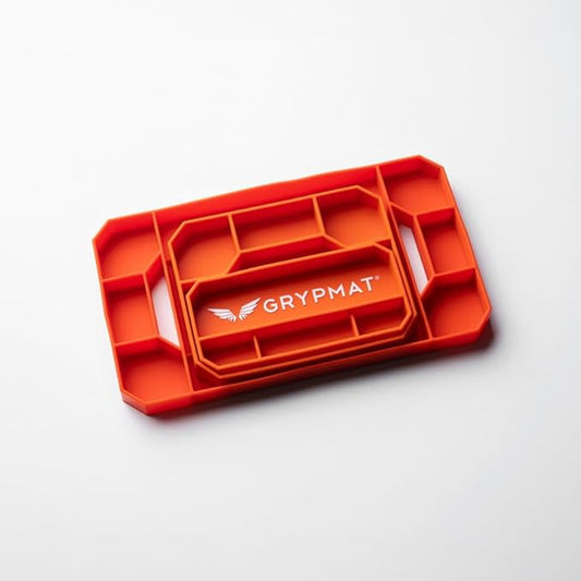 Grypmat Plus Grip Mat for Mechanics - Non-Slip Flexible Silicone Tool Tray - Tool Organizer for Tool Box - Magnetic-Free, Easy-to-Clean Tool Mat - TRIO Small, Medium & Large, Orange
