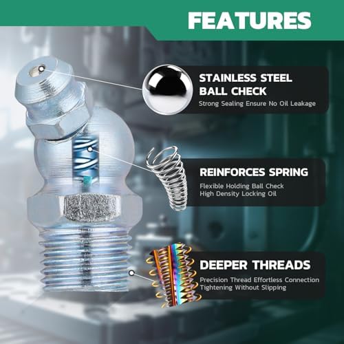 OURU M6 Metric Grease Fittings Kit, Straight with Caps & Wrench(7mm)