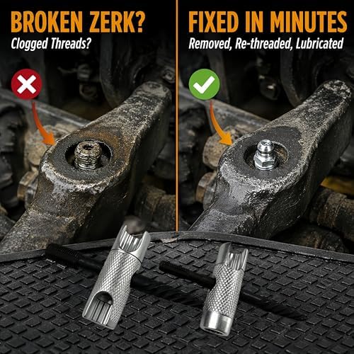 Grease Fitting Tool Kit, Universal Zerk Fitting Installer Remover Rethread Tool, 1/4"-28 & 1/8" NPT Grease Fittings Repair Tool for Remove, Rethread, Install