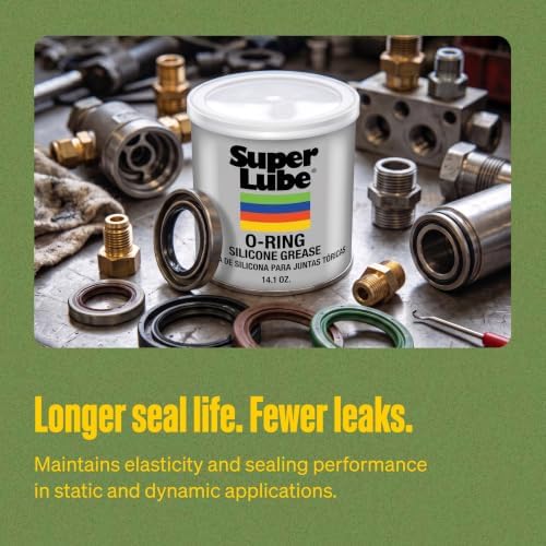 Super Lube O-Ring Silicone Grease - Non-Curing Silicone Compound - for O-Rings, Vacuum Systems & Valve Components - Heat Stable & Moisture Resistant - Translucent White - Canister - 14.1 oz (93016)