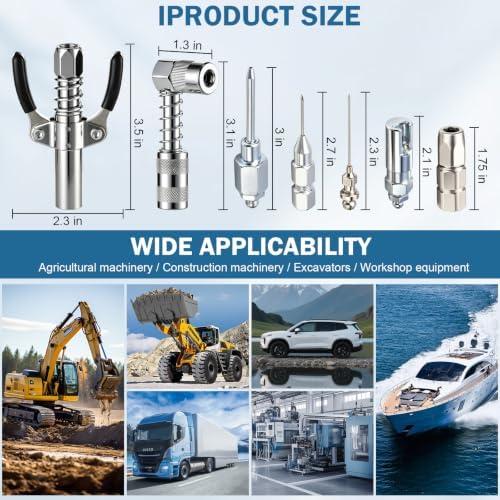 Grease Gun Accessory Set, 10,000 PSI High-Pressure Grease Gun Fitting Set, Includes a 90-Degree Grease Fitting and Needle-Type Nozzle, Suitable for Automotive, Tractor, and Industrial Lubrication