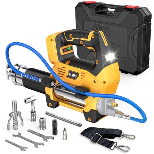 Ecarke Cordless Grease Gun, Compatible with DeWalt 20V Battery (Tool Only), 3‑Speed Adjustable Flow, 12,000 PSI Max, 39” Hose, Works with Bulk & Cartridge Grease, for Farm/Truck/Construction