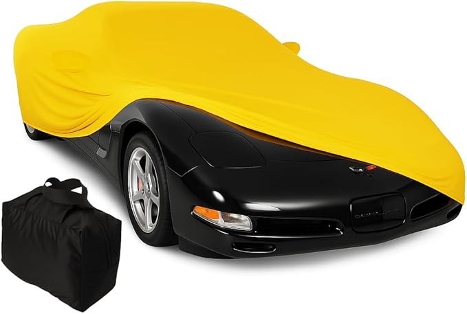 C5 Corvette Indoor Car Cover - Custom Fit Ultraguard Stretch Satin - The Ultimate High End Fit with Storage Bag for 1997-2004 C5, Z06, Convertible, Hardtop Corvettes (Yellow)