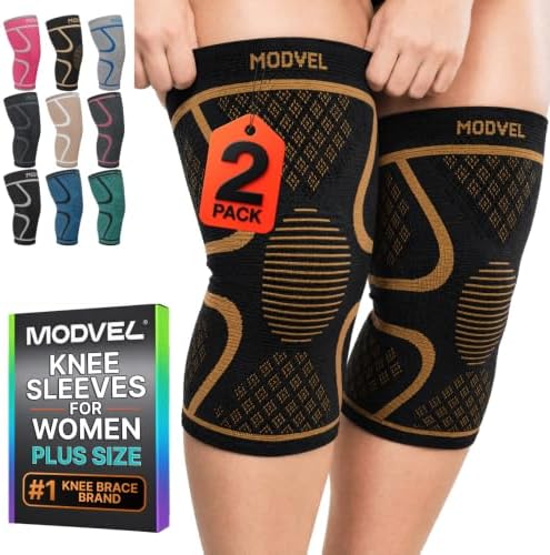 Modvel 2 Pack Knee Brace for Women - Knee Support for Walking, Knee Compression Sleeves for Pain Relief, Knee Sleeves for Women, Knee Brace for Sports, Workouts & Arthritis