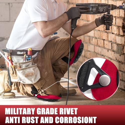 Professional Knee Pads for Work Construction with Heavy Duty Cap Foam Padding Gel Cushion Knee Pads for Men, Comfortable Adjustable Strong Strap, Military Grade Rivet for Flooring Gardening, Red