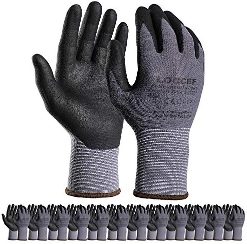 LOCCEF Safety Work Gloves MicroFoam Nitrile Coated-12 Pairs,Seamless Knit Nylon Gloves,Home Improvement,Micro-Foam Gloves