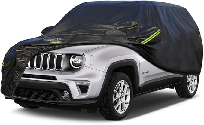 KouKou Waterproof SUV Car Cover Suitable for Jeep Renegade from 2014 to 2025, 7 Layers Windproof All Weather Waterproof Outdoor Cover Sun Rain UV Dust Snow Protection. Black
