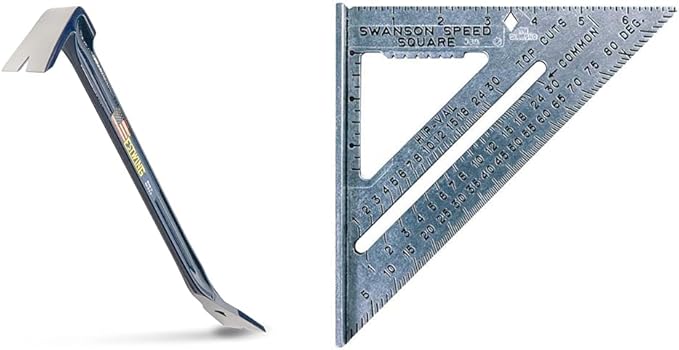 Estwing 18" Pry Bar & Swanson 7" Speed Square with Rafter & Angle Markings
