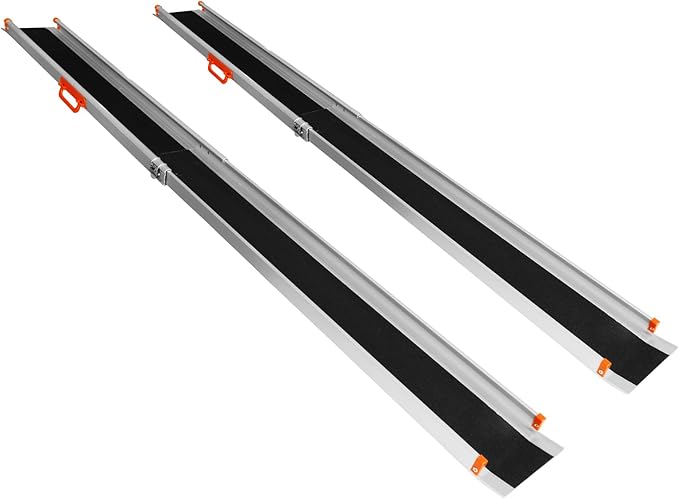 PENSUN Adjustable Aluminum Wheelchair Ramp, 4.5-8 FT Folding Non-Slip Aluminum Handicap Ramp, Non-Skid Portable Foldable Wheelchair Ramps for Home Steps, Stairs, Car, Curbs, Doorways