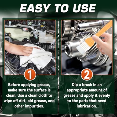 White Lithium Grease Tube with Brush, Multi-Purpose Lithium Grease, Garage Door Lubricant for Hinges, Bearings, Gears, Ideal for Automotive, Marine, Industrial, Waterproof & Rust-Proof (2)