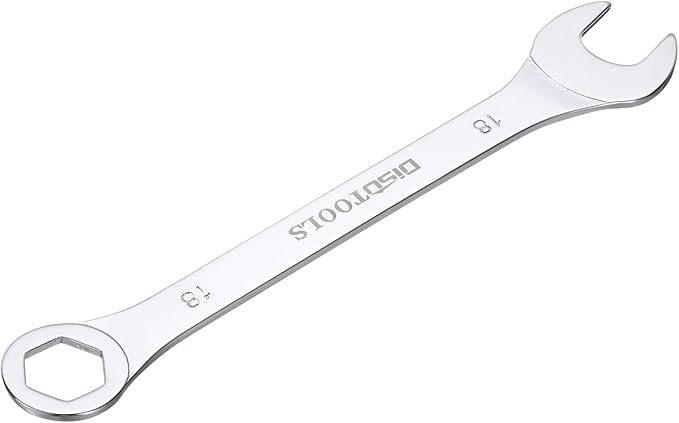 HARFINGTON Thin Combination Wrench Metric 18mm 6-Point Ended Box 15 Degree Offset Open End CR-V Chrome Plated Steel, Silver