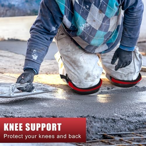 Professional Knee Pads for Work Construction with Heavy Duty Cap Foam Padding Gel Cushion Knee Pads for Men, Comfortable Adjustable Strong Strap, Military Grade Rivet for Flooring Gardening, Red