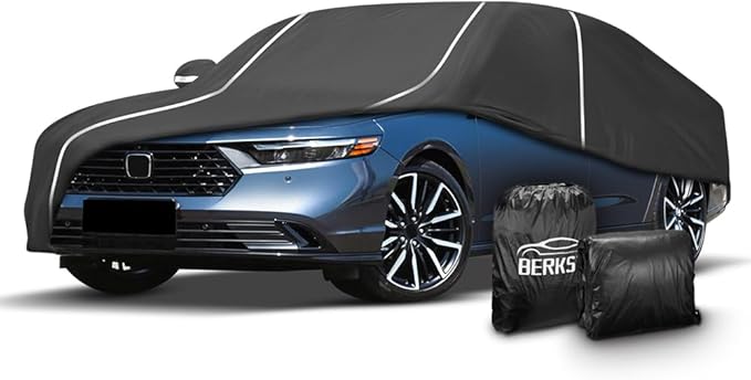 Fluorescent Strip Design Waterproof Car Cover Compatible for Honda Accord Sedan/Coupe 2001-2024 All Weather 6 Layers Full Car Cover Safe Parking at Night with Storage Bag