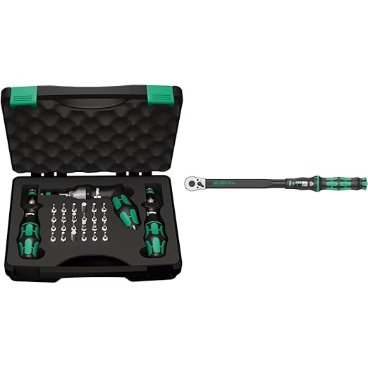 Wera 5074739001 Torque Screwdriver and Bit Set and 5075622001 Click-Torque Wrench 40-200 Nm