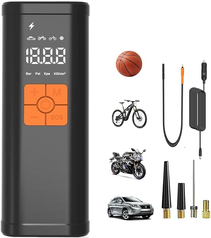 Tire Inflator Portable Air Compressor -150PSI Fast Inflation with Digital Tire Pressure Gauge, Accurate Dual LCD Display & LED Light, for Car/Motorcycle/E-Bike/Ball-One Click Smart Air Pump