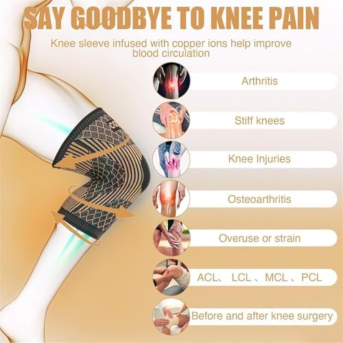 Copper Knee Braces for Women and Men, Compression Knee Sleeve for Knee Pain,Arthritis, Meniscus Tear,ACL, Joint Pain Relief, Knee Support Pads for Running, Workout Sports（Orange, Medium）