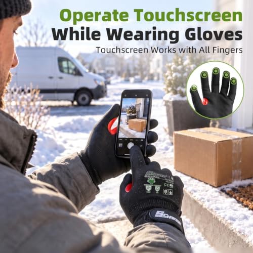 Schwer FreezeGuard Winter Work Gloves for Men and Women, ANSI A6 Cut Resistant Gloves With Super Grip, Freezer Glove for Work, Touchscreen, Thermal Insulated, PR3388, Black Knight (M, 2 Pairs)